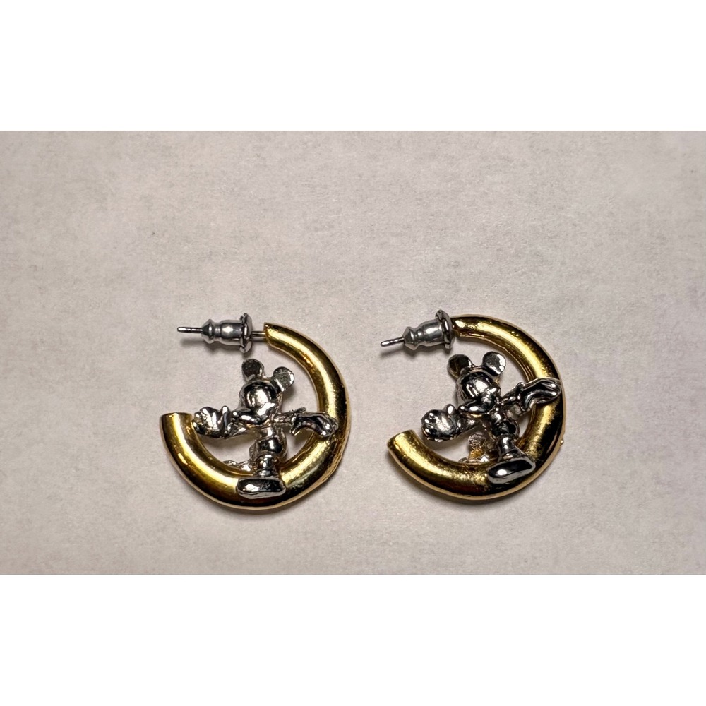 Vintage Mickey Mouse Hoop Earrings Gold Silver Tone Retro Y2K Collectible Pair